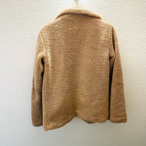 C&C California Faux Shearling Moto Jacket Women Small Tan Teddy Sherpa Zip Coat - Picture 4 of 6